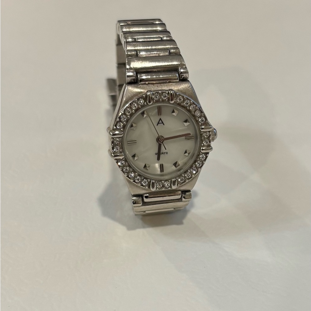 2/$15 Vintage Elegant Silver Watch with Crystal Accents EUC *BOGO Sale <$15*
